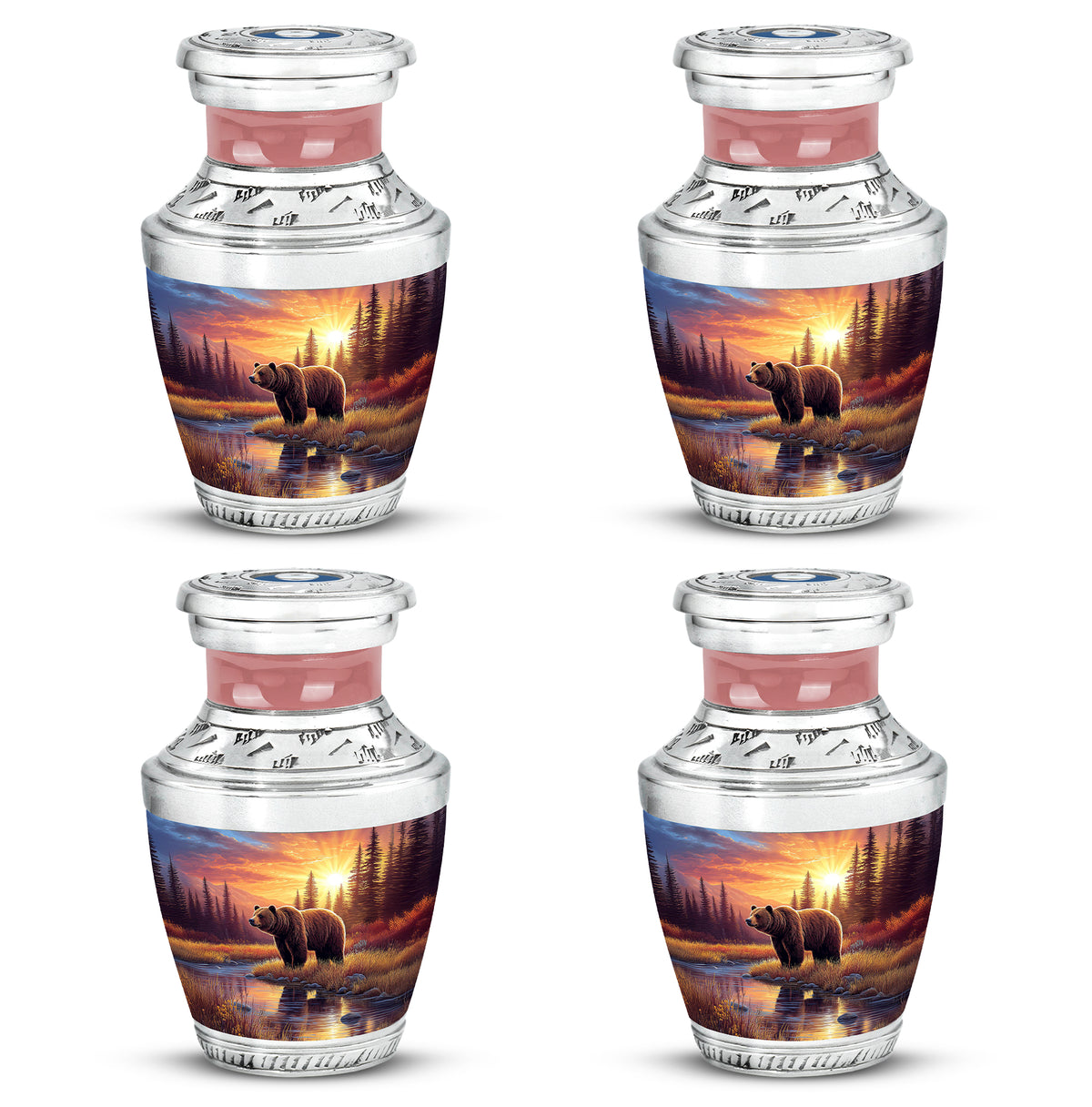 Garnet Red Bear Cremation Urn back view with polished surface - modern art-inspired bear motif on sleek aluminum - 10 inch aluminum urn for cremated remains