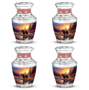Garnet Red Bear Cremation Urn back view with polished surface - modern art-inspired bear motif on sleek aluminum - 10 inch aluminum urn for cremated remains