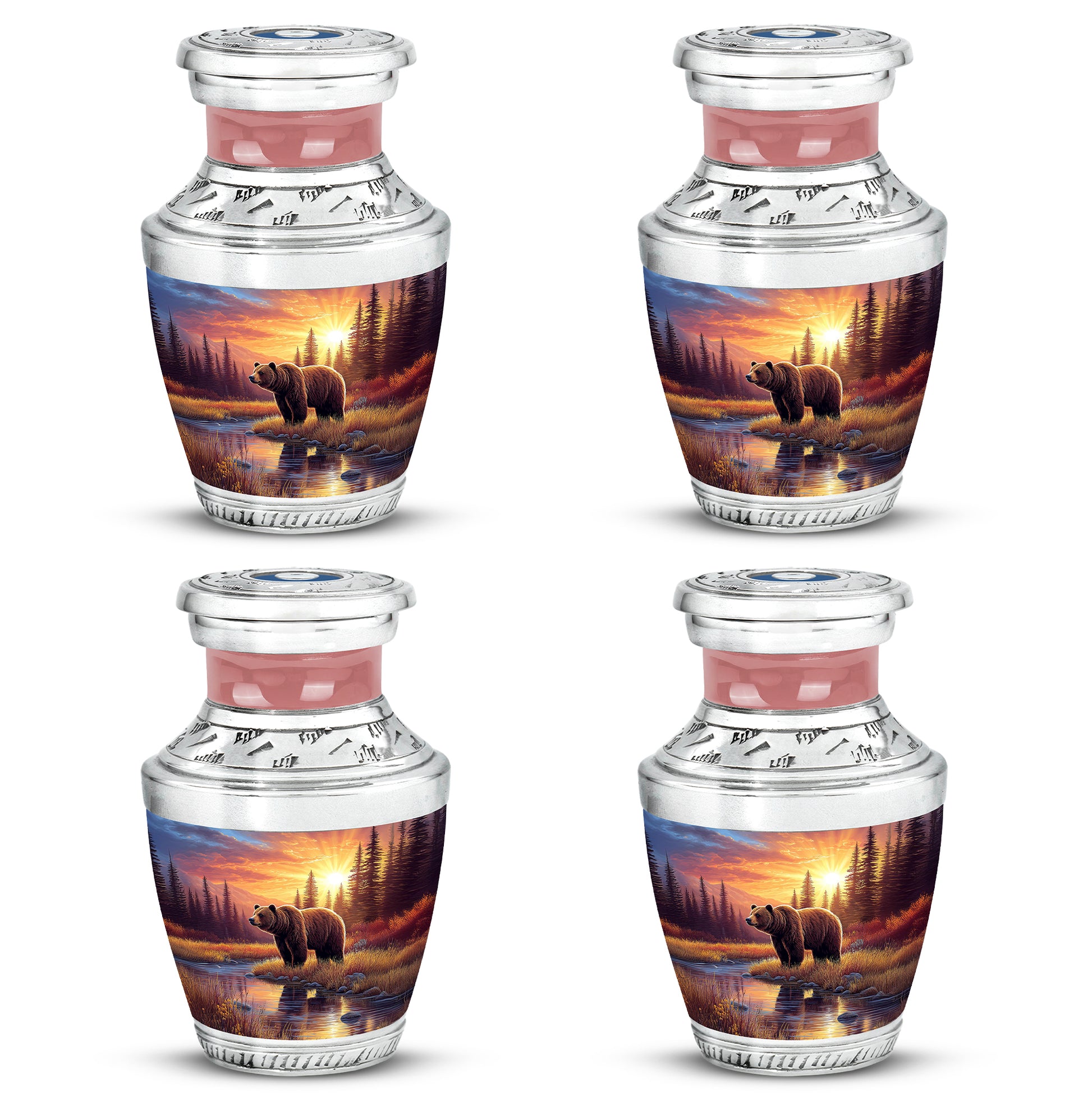 Garnet Red Bear Cremation Urn back view with polished surface - modern art-inspired bear motif on sleek aluminum - 10 inch aluminum urn for cremated remains