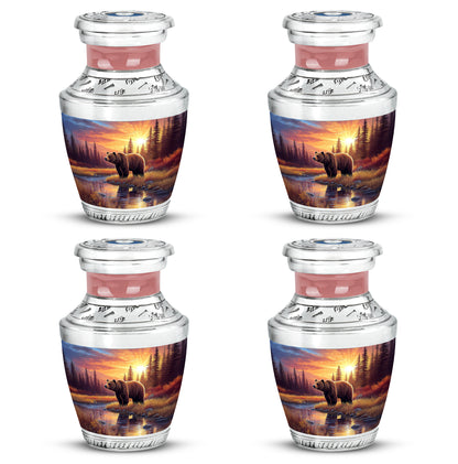 Garnet Red Bear Cremation Urn back view with polished surface - modern art-inspired bear motif on sleek aluminum - 10 inch aluminum urn for cremated remains