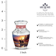 Cherry Red Bear Cremation Urn top-down view of secure threaded lid - stylized abstract bear pattern with bold lines - mini keepsake memorial for portion of cremation ashes