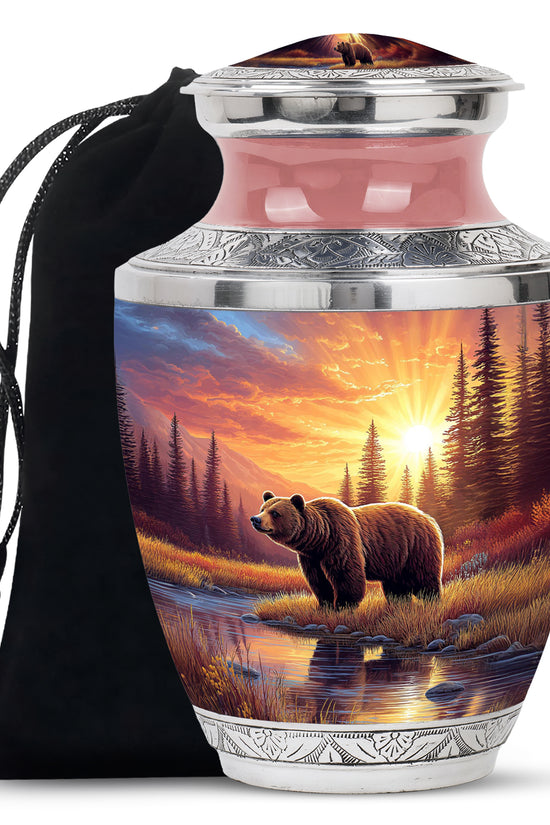 Scarlet Red Bear Cremation Urn side profile showing urn shape - artistic bear interpretation with creative detail - full-size 10 inch 200 cubic inch adult cremation urn