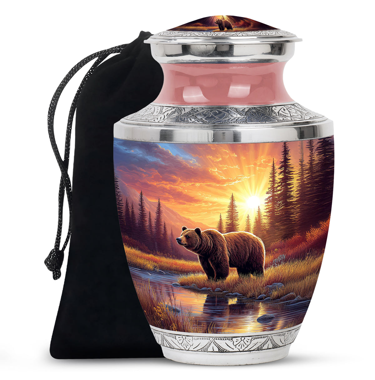 Scarlet Red Bear Cremation Urn side profile showing urn shape - artistic bear interpretation with creative detail - full-size 10 inch 200 cubic inch adult cremation urn