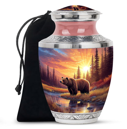 Scarlet Red Bear Cremation Urn side profile showing urn shape - artistic bear interpretation with creative detail - full-size 10 inch 200 cubic inch adult cremation urn