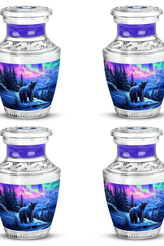 Orchid Purple Bear Cremation Urn back view with polished surface - contemporary bear design with modern artistic flair - 10 inch aluminum urn for cremated remains