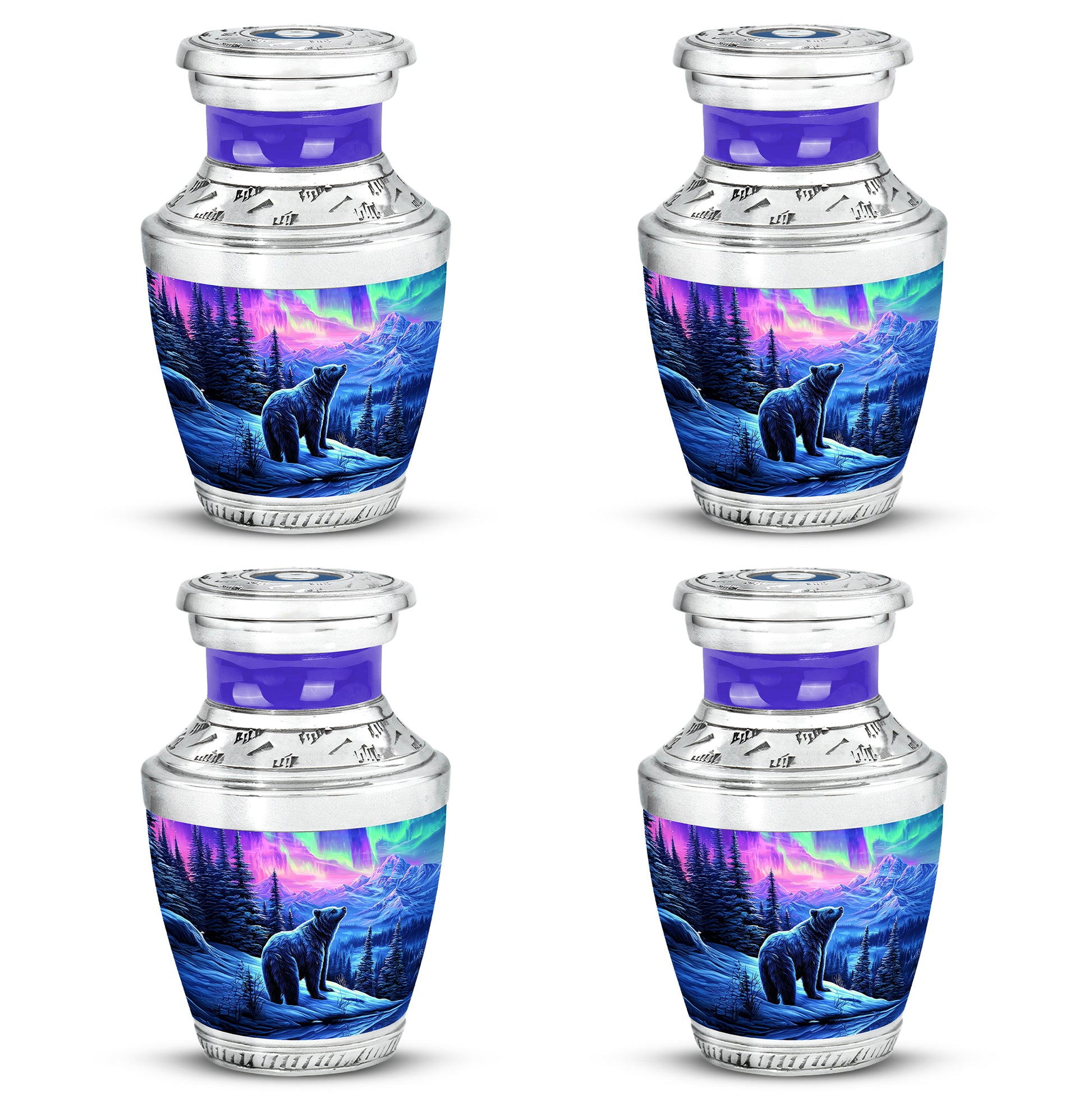 Orchid Purple Bear Cremation Urn back view with polished surface - contemporary bear design with modern artistic flair - 10 inch aluminum urn for cremated remains