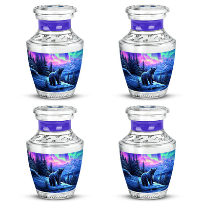 Orchid Purple Bear Cremation Urn back view with polished surface - contemporary bear design with modern artistic flair - 10 inch aluminum urn for cremated remains