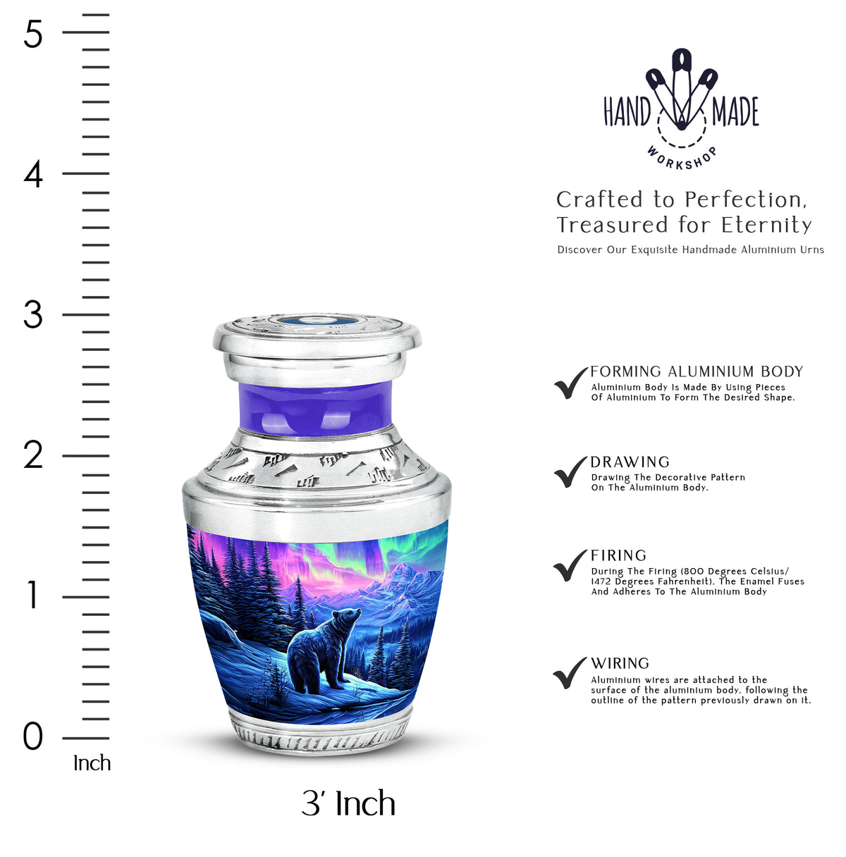 Deep Purple Bear Cremation Urn top-down view of secure threaded lid - modern art-inspired bear motif on sleek aluminum - mini keepsake memorial for portion of cremation ashes