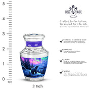 Deep Purple Bear Cremation Urn top-down view of secure threaded lid - modern art-inspired bear motif on sleek aluminum - mini keepsake memorial for portion of cremation ashes