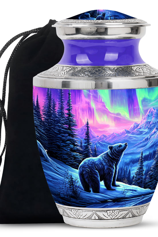 Amethyst Purple Bear Cremation Urn side profile showing urn shape - contemporary bear design with modern artistic flair - full-size 10 inch 200 cubic inch adult cremation urn