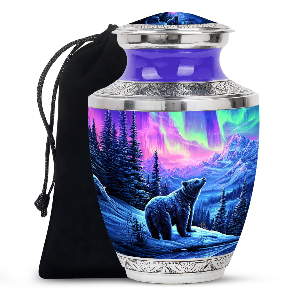 Amethyst Purple Bear Cremation Urn side profile showing urn shape - contemporary bear design with modern artistic flair - full-size 10 inch 200 cubic inch adult cremation urn