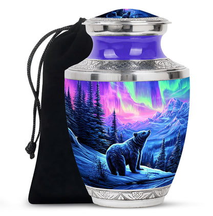 Amethyst Purple Bear Cremation Urn side profile showing urn shape - contemporary bear design with modern artistic flair - full-size 10 inch 200 cubic inch adult cremation urn