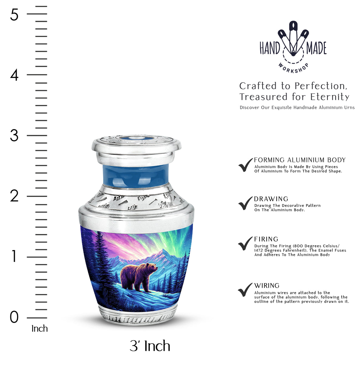 Salmon Pink Bear Cremation Urn top-down view of secure threaded lid - artistic bear interpretation with creative detail - mini keepsake memorial for portion of cremation ashes