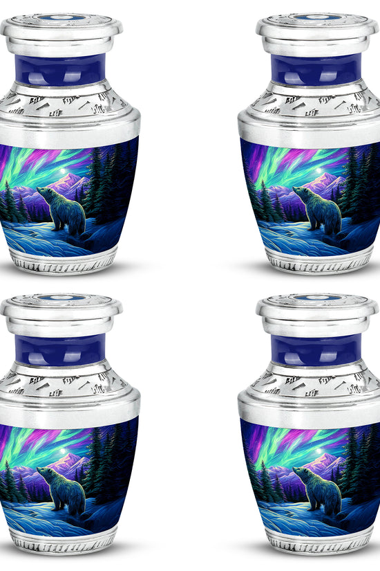 Soft Blue Bear Cremation Urn back view with polished surface - artistic bear interpretation with creative detail - 10 inch aluminum urn for cremated remains