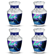 Soft Blue Bear Cremation Urn back view with polished surface - artistic bear interpretation with creative detail - 10 inch aluminum urn for cremated remains