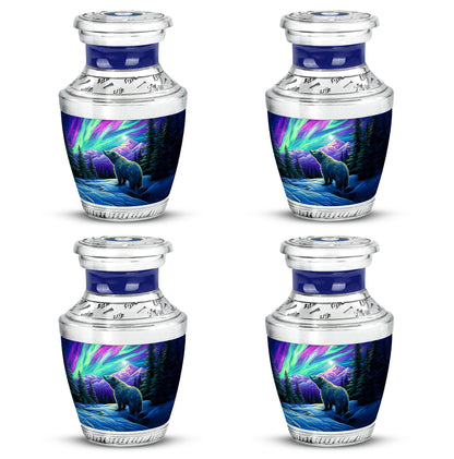 Soft Blue Bear Cremation Urn back view with polished surface - artistic bear interpretation with creative detail - 10 inch aluminum urn for cremated remains