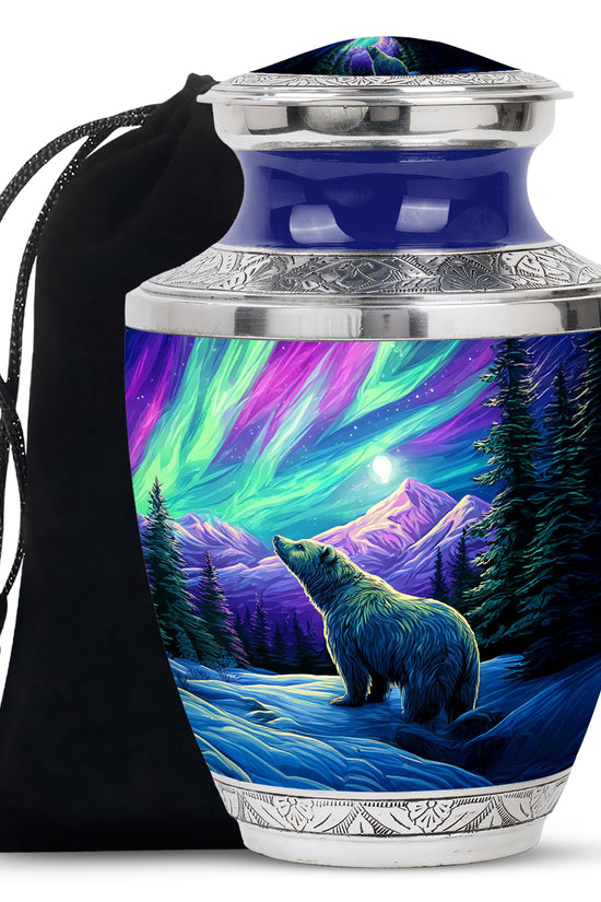 Sky Blue Bear Cremation Urn side profile showing urn shape - contemporary bear design with modern artistic flair - full-size 10 inch 200 cubic inch adult cremation urn