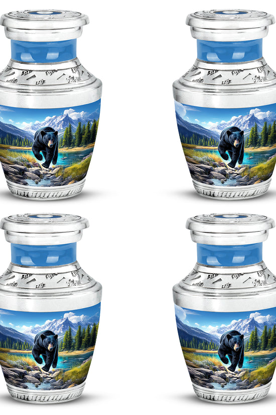 Sapphire Blue Bear Cremation Urn back view with polished surface - artistic bear interpretation with creative detail - 10 inch aluminum urn for cremated remains