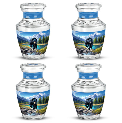 Sapphire Blue Bear Cremation Urn back view with polished surface - artistic bear interpretation with creative detail - 10 inch aluminum urn for cremated remains