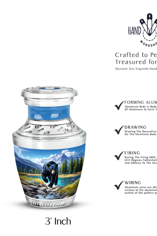 Cobalt Blue Bear Cremation Urn top-down view of secure threaded lid - artistic bear interpretation with creative detail - mini keepsake memorial for portion of cremation ashes