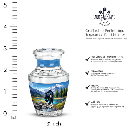 Cobalt Blue Bear Cremation Urn top-down view of secure threaded lid - artistic bear interpretation with creative detail - mini keepsake memorial for portion of cremation ashes