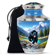 Pastel Blue Bear Cremation Urn side profile showing urn shape - modern art-inspired bear motif on sleek aluminum - full-size 10 inch 200 cubic inch adult cremation urn
