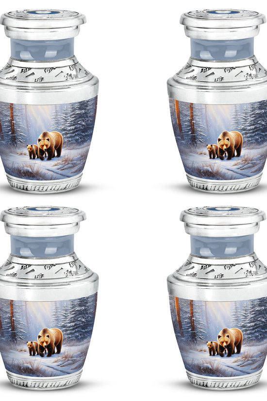 Moonlight Silver Bear Cremation Urn back view with polished surface - artistic bear interpretation with creative detail - 10 inch aluminum urn for cremated remains