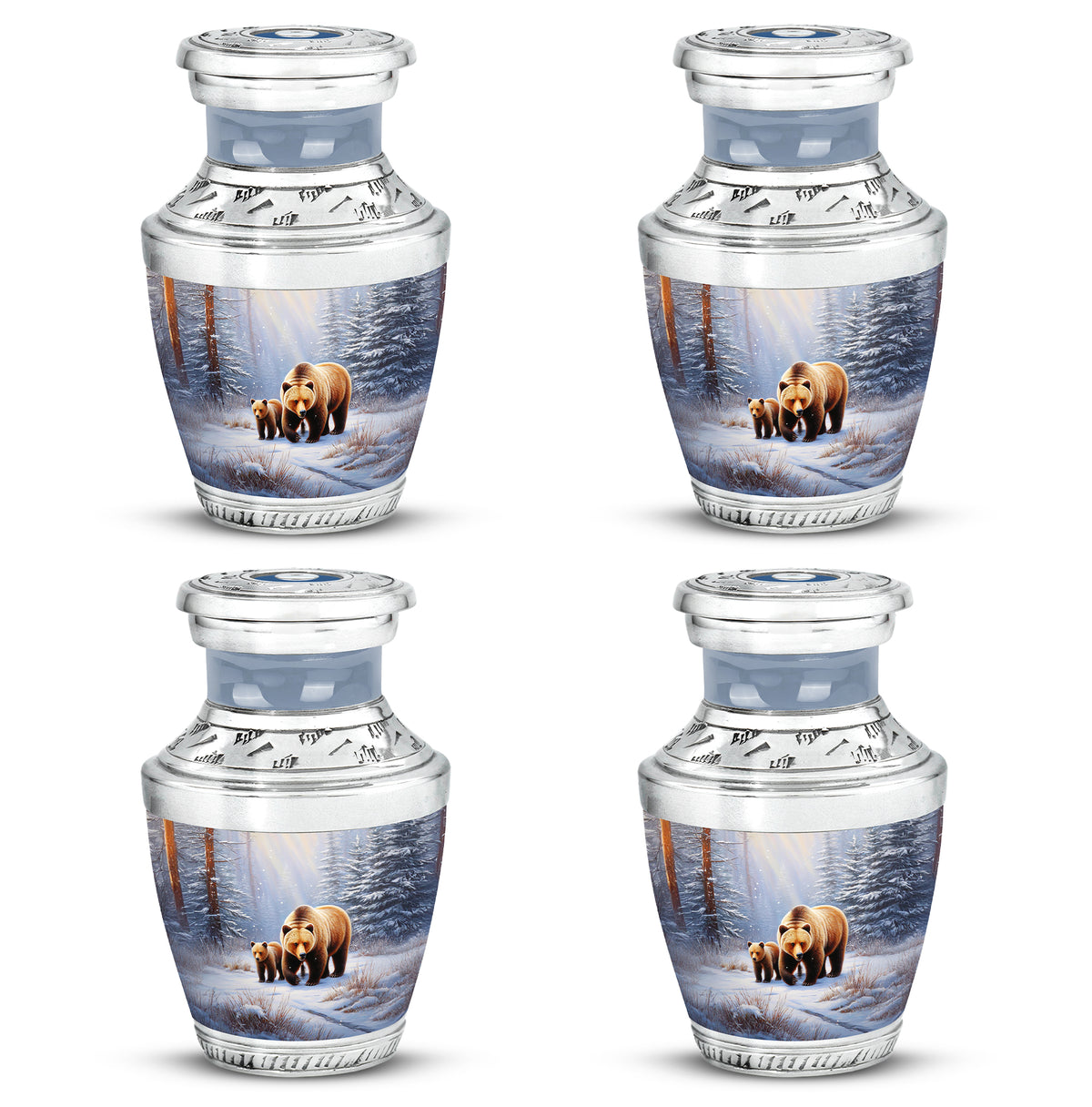 Moonlight Silver Bear Cremation Urn back view with polished surface - artistic bear interpretation with creative detail - 10 inch aluminum urn for cremated remains