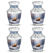 Moonlight Silver Bear Cremation Urn back view with polished surface - artistic bear interpretation with creative detail - 10 inch aluminum urn for cremated remains