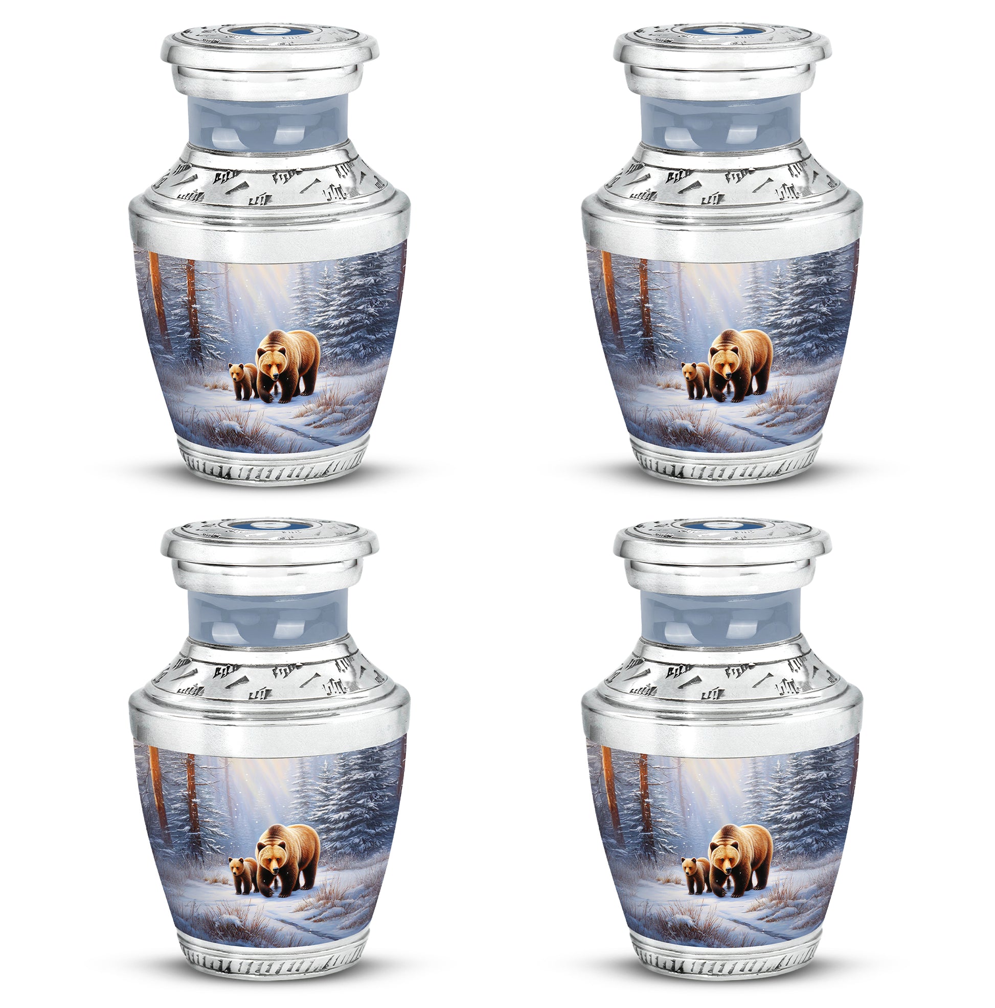 Moonlight Silver Bear Cremation Urn back view with polished surface - artistic bear interpretation with creative detail - 10 inch aluminum urn for cremated remains