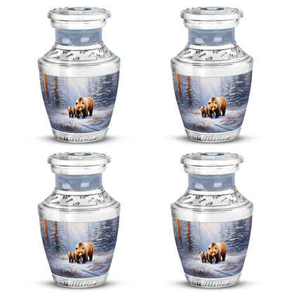 Moonlight Silver Bear Cremation Urn back view with polished surface - artistic bear interpretation with creative detail - 10 inch aluminum urn for cremated remains