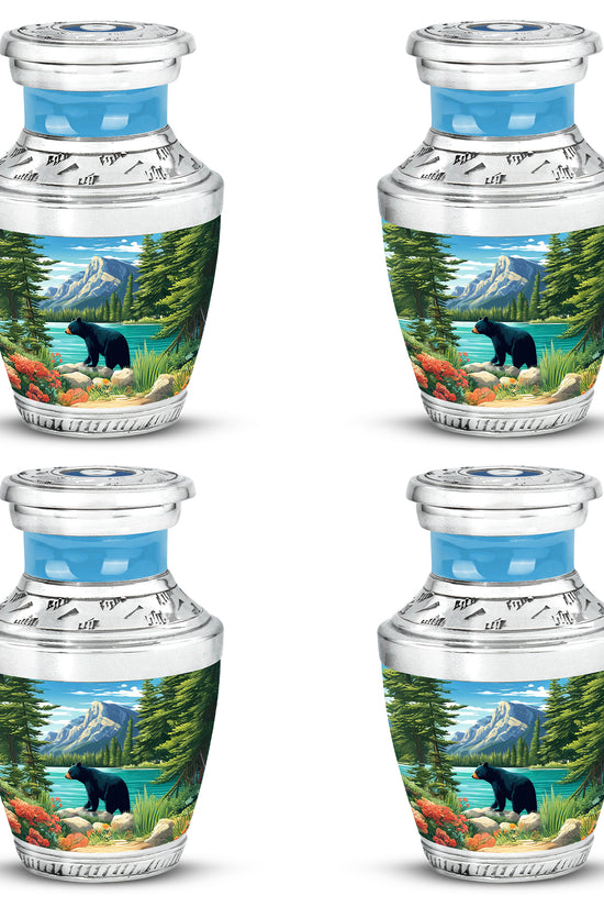 Celestial Blue Bear Cremation Urn back view with polished surface - modern art-inspired bear motif on sleek aluminum - 10 inch aluminum urn for cremated remains