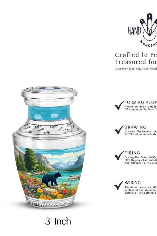 Cool Teal Bear Cremation Urn top-down view of secure threaded lid - contemporary bear design with modern artistic flair - mini keepsake memorial for portion of cremation ashes