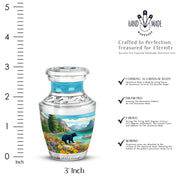 Cool Teal Bear Cremation Urn top-down view of secure threaded lid - contemporary bear design with modern artistic flair - mini keepsake memorial for portion of cremation ashes