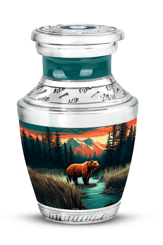 Luminous Teal Bear Benediction Urn for Human Ashes - 10-inch, 200 cu in - Yatskia