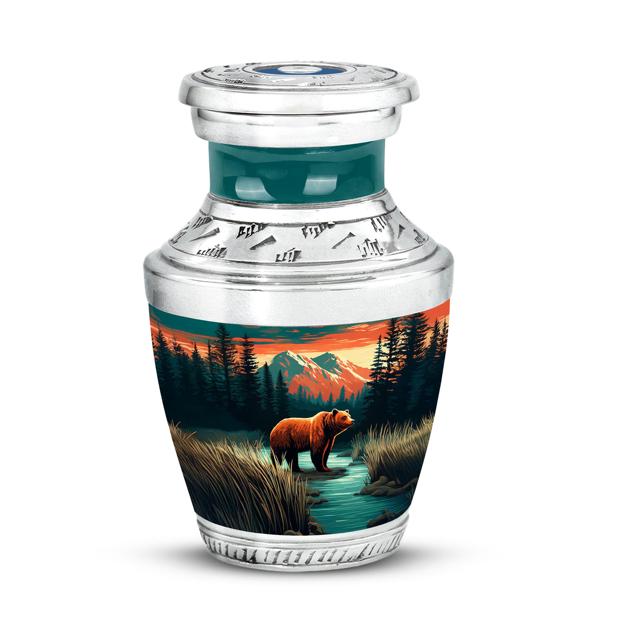 Luminous Teal Bear Benediction Urn for Human Ashes - 10-inch, 200 cu in - Yatskia