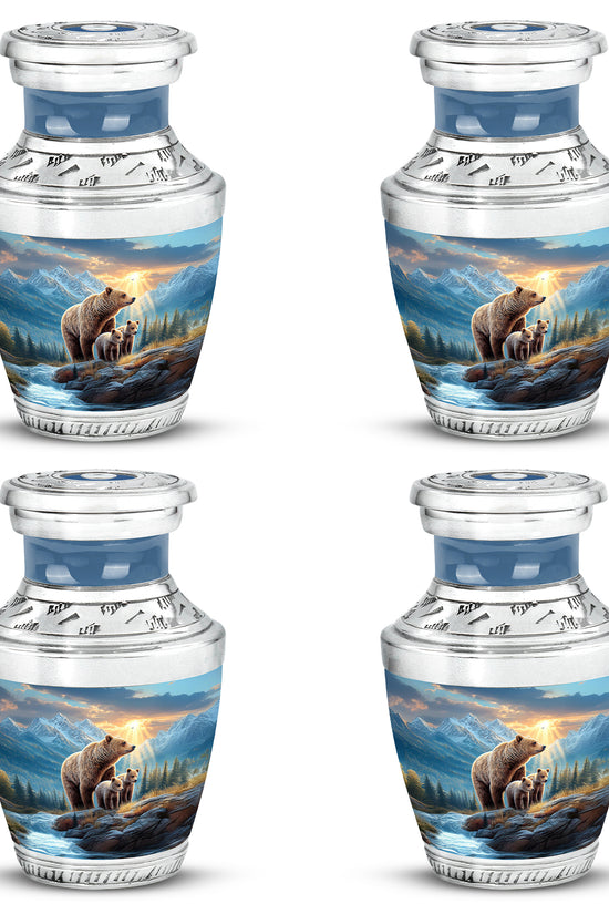 Indigo Bear Cremation Urn back view with polished surface - contemporary bear design with modern artistic flair - 10 inch aluminum urn for cremated remains
