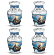 Indigo Bear Cremation Urn back view with polished surface - contemporary bear design with modern artistic flair - 10 inch aluminum urn for cremated remains