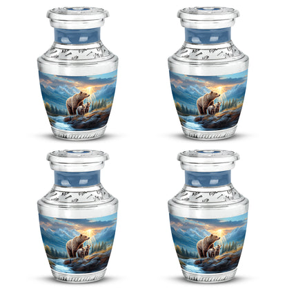 Indigo Bear Cremation Urn back view with polished surface - contemporary bear design with modern artistic flair - 10 inch aluminum urn for cremated remains