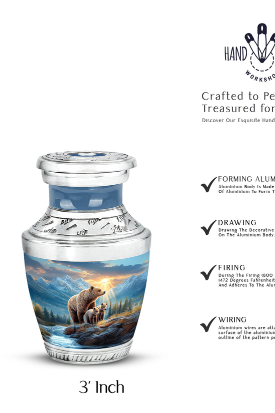 Sapphire Blue Bear Cremation Urn top-down view of secure threaded lid - artistic bear interpretation with creative detail - mini keepsake memorial for portion of cremation ashes