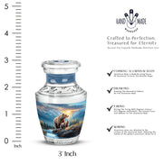 Sapphire Blue Bear Cremation Urn top-down view of secure threaded lid - artistic bear interpretation with creative detail - mini keepsake memorial for portion of cremation ashes