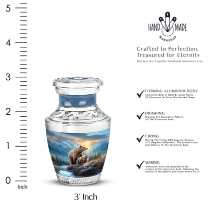 Sapphire Blue Bear Cremation Urn top-down view of secure threaded lid - artistic bear interpretation with creative detail - mini keepsake memorial for portion of cremation ashes