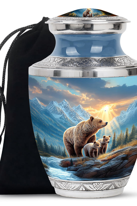 Vivid Blue Bear Cremation Urn side profile showing urn shape - artistic bear interpretation with creative detail - full-size 10 inch 200 cubic inch adult cremation urn