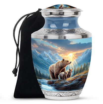 Vivid Blue Bear Cremation Urn side profile showing urn shape - artistic bear interpretation with creative detail - full-size 10 inch 200 cubic inch adult cremation urn