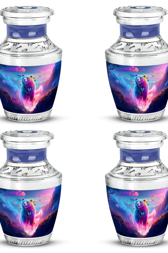 Sky Blue Bear Cremation Urn back view with polished surface - contemporary bear design with modern artistic flair - 10 inch aluminum urn for cremated remains