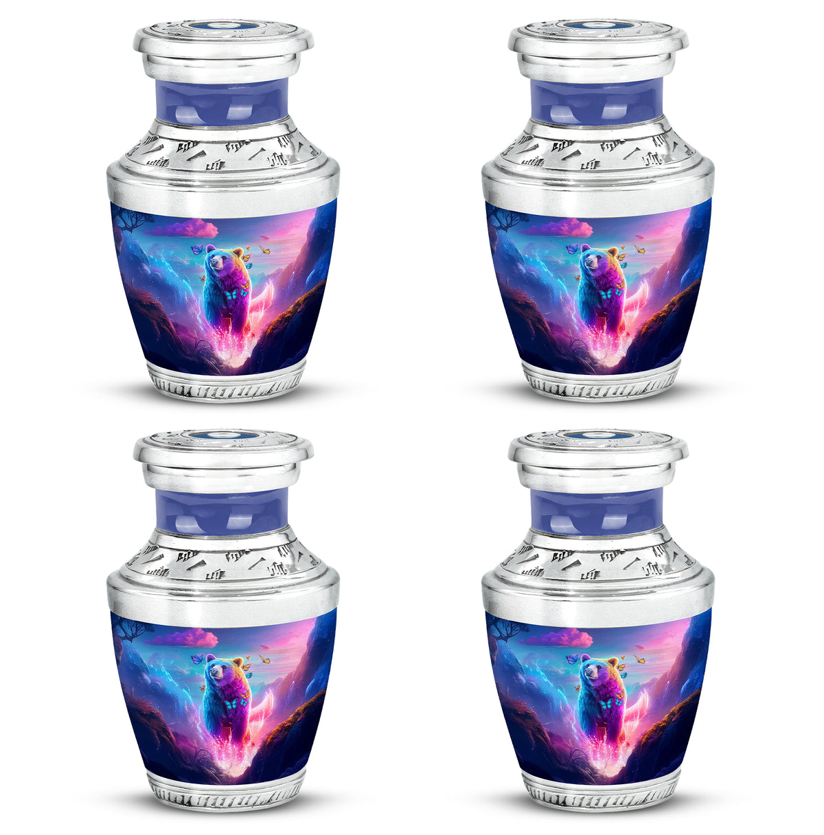 Sky Blue Bear Cremation Urn back view with polished surface - contemporary bear design with modern artistic flair - 10 inch aluminum urn for cremated remains
