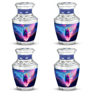 Sky Blue Bear Cremation Urn back view with polished surface - contemporary bear design with modern artistic flair - 10 inch aluminum urn for cremated remains