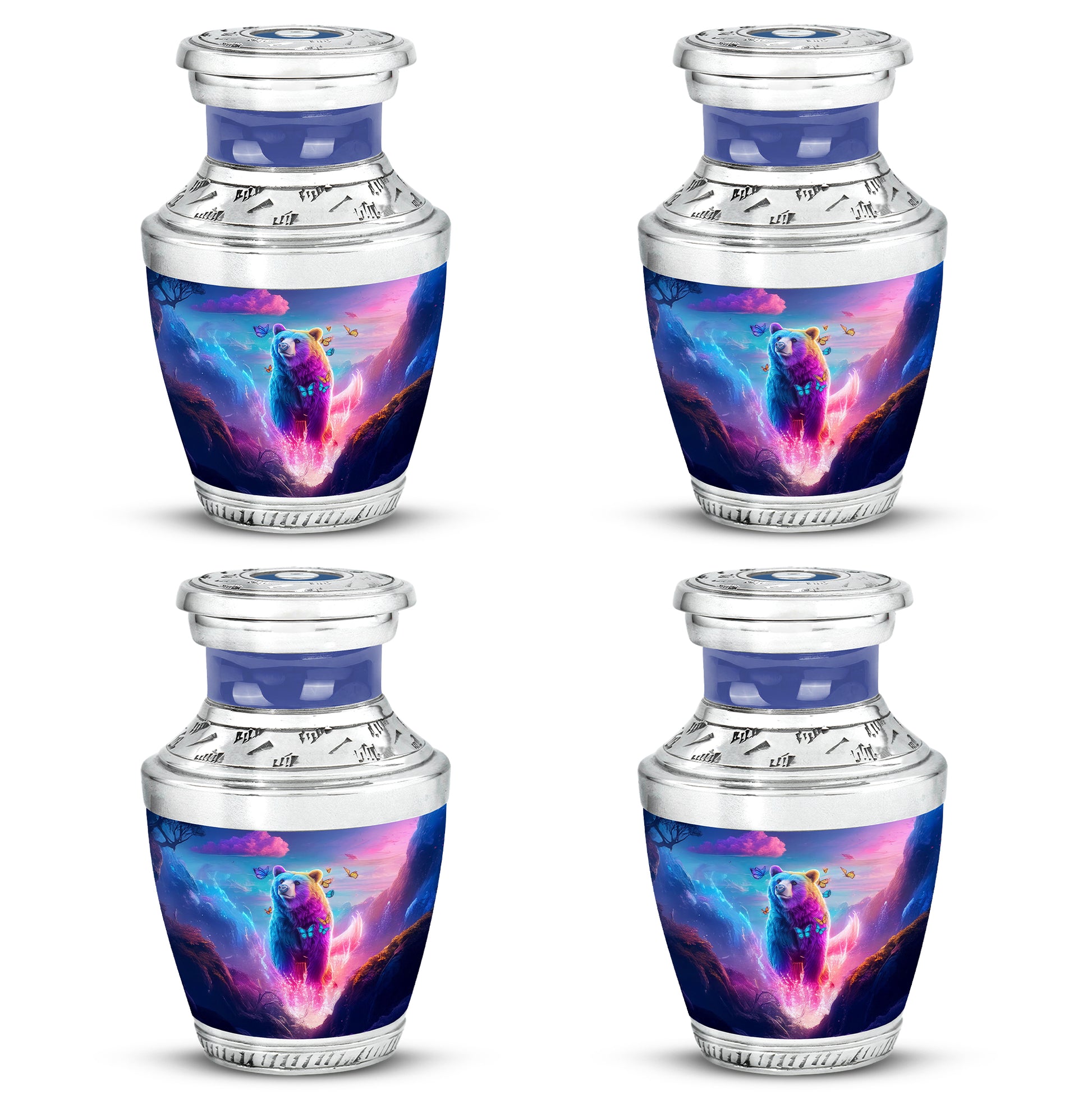 Sky Blue Bear Cremation Urn back view with polished surface - contemporary bear design with modern artistic flair - 10 inch aluminum urn for cremated remains