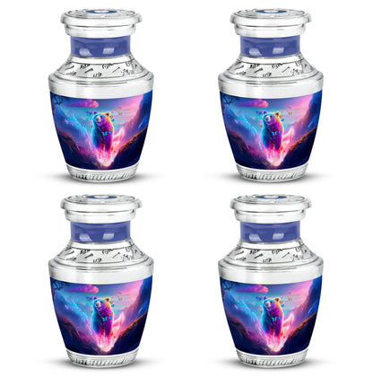 Sky Blue Bear Cremation Urn back view with polished surface - contemporary bear design with modern artistic flair - 10 inch aluminum urn for cremated remains
