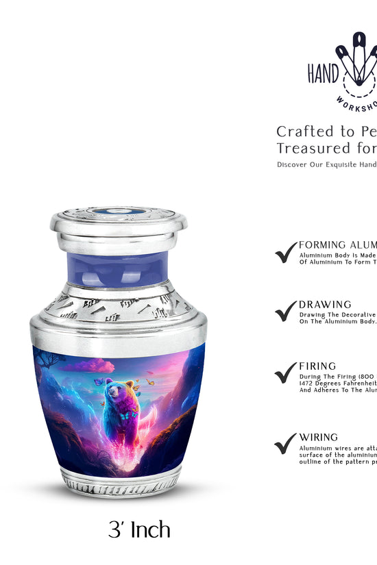 Serene Blue Bear Cremation Urn top-down view of secure threaded lid - artistic bear interpretation with creative detail - mini keepsake memorial for portion of cremation ashes